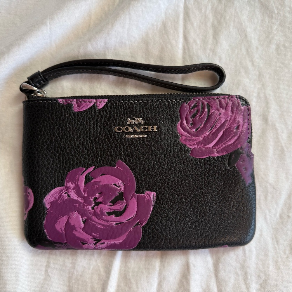 Coach Floral Wristlet Plum
